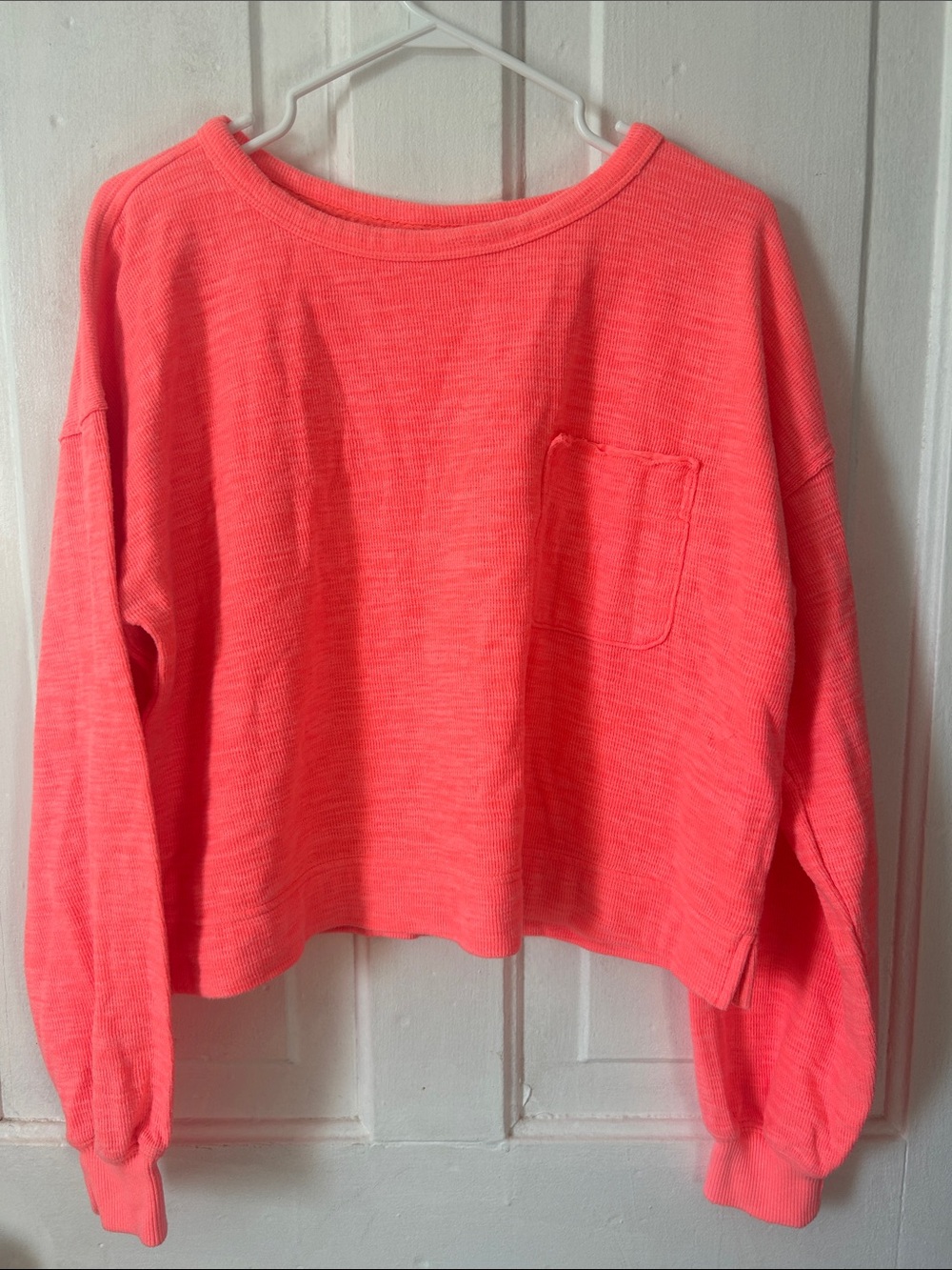 aerie Neon Coral Ribbed Cropped Crewneck